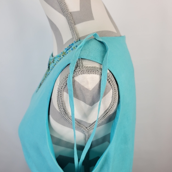 Jessica Howard Linen Blend Sleeveless Beaded Neckline Dress Size 12 Petite - Picture 4 of 11